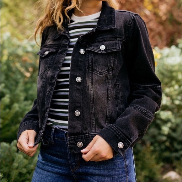 Free People “Rumors” Denim Jean Jacket, Fade Wash Black - Picture 2 of 11
